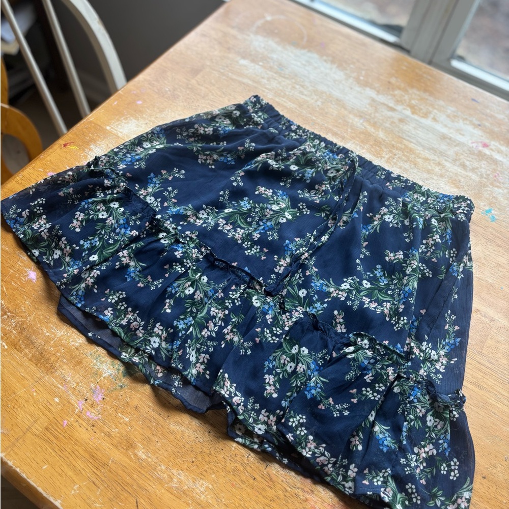 Mi Ami Floral Mini Skirt - Blue and Green Floral